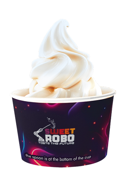 Vanilla ice cream served by Sweet Robo automated ice cream robot