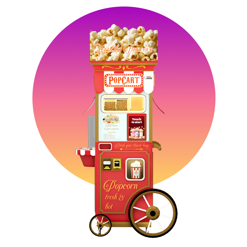 Robotic popcorn vending machine by Sweet Robo with transparent display